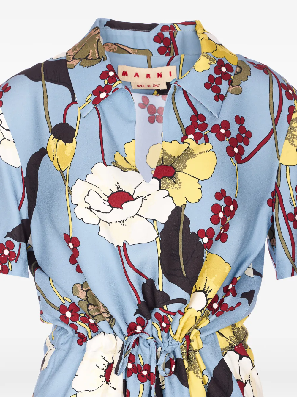 Marni Midi-jurk met trekkoordtaille en bloemen-print Blauw