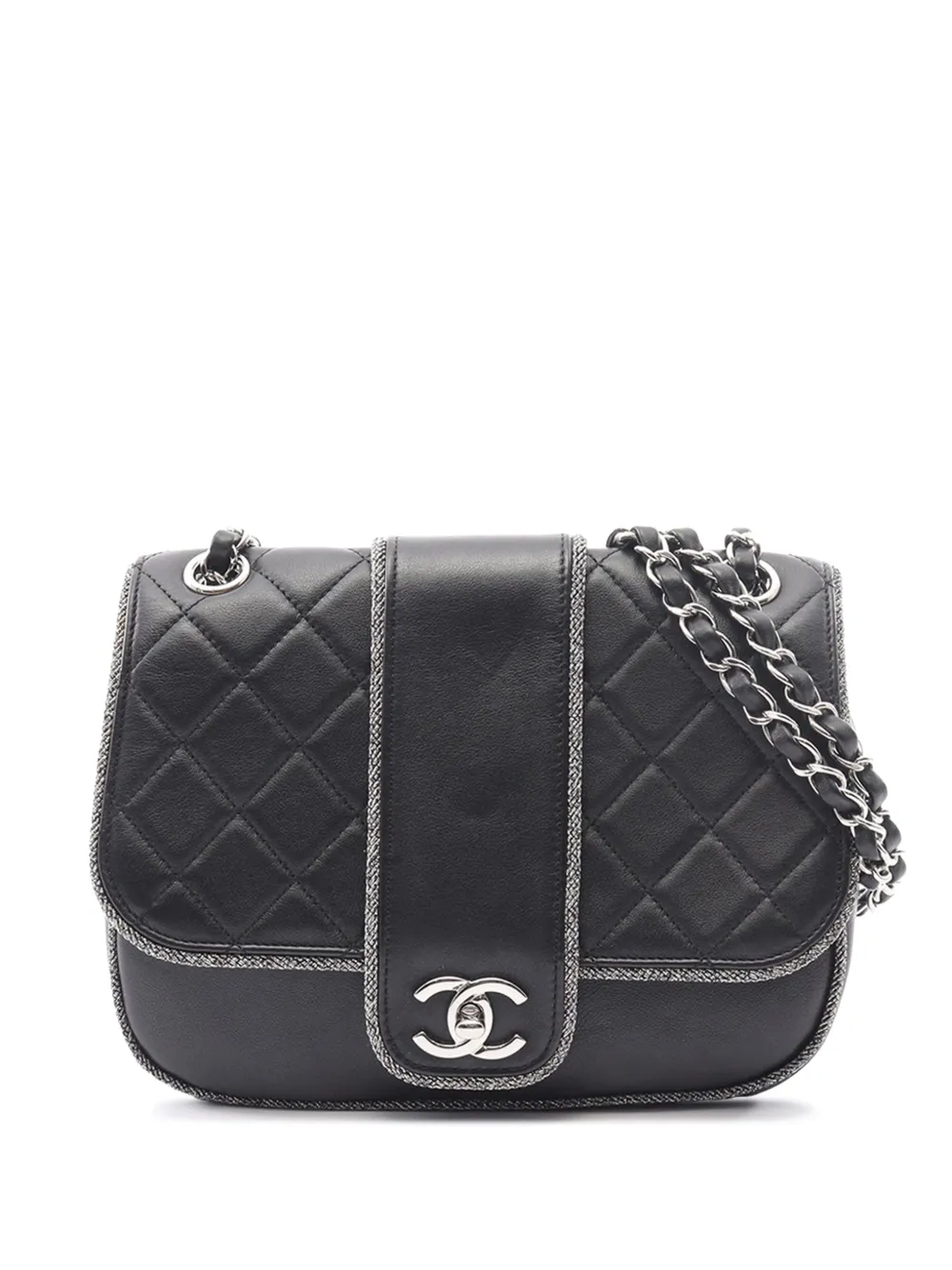 CHANEL Pre-Owned 2019 Quilted Lambskin and Metallic Trim Elementary Chic Flap crossbody bag - Nero