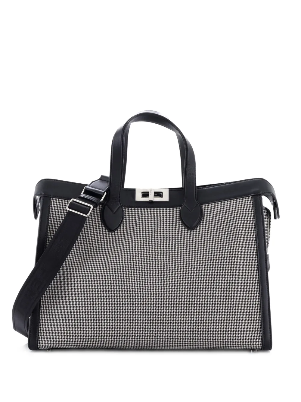 Fendi Pre-Owned Peekaboo ISeeU Forty8 Handbag Houndstooth Wool satchel - Black