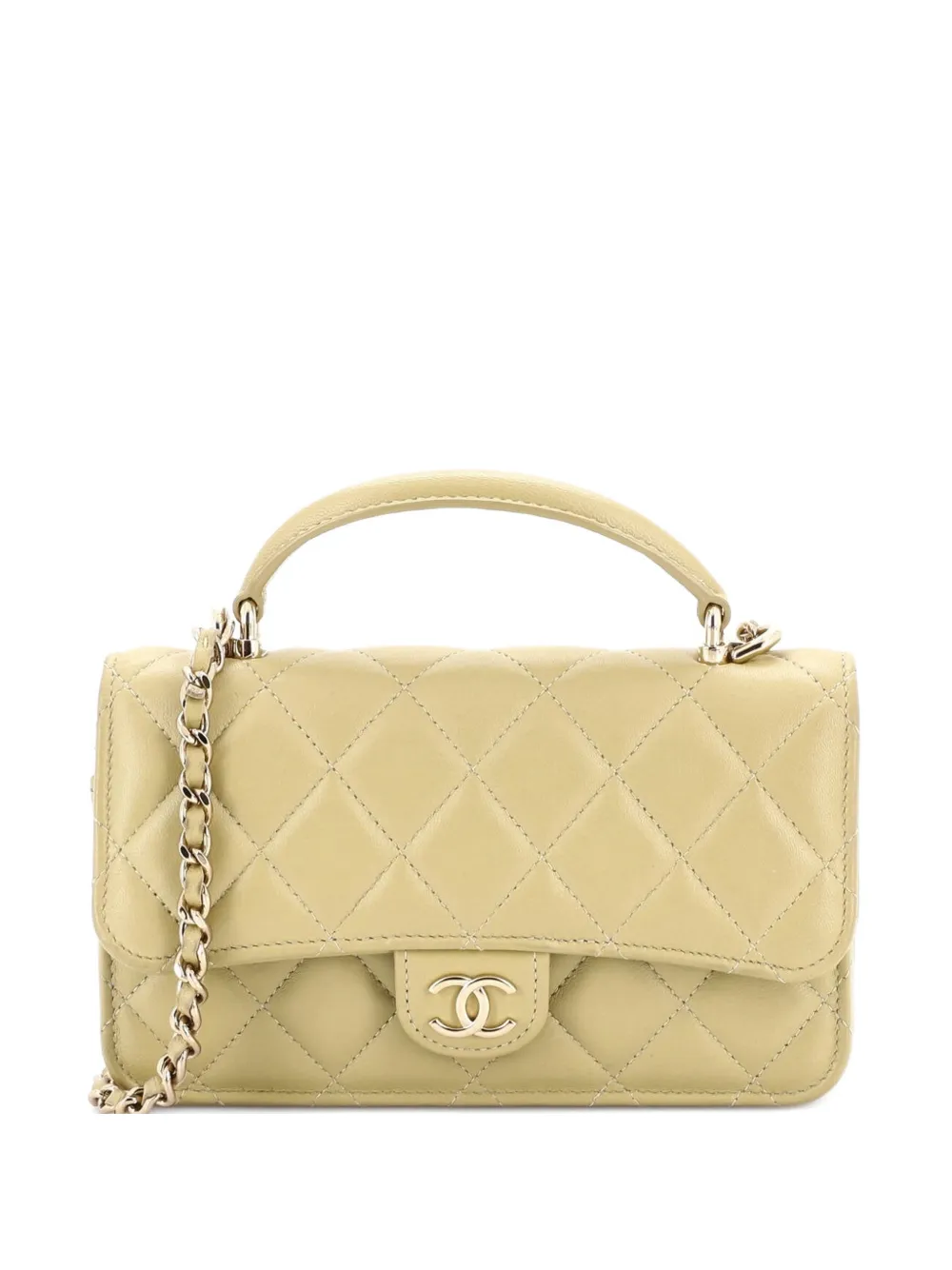 CHANEL Pre-Owned Classic Top Handle Flap Phone Holder with Chain Quilted Lambskin crossbody bag - Toni neutri
