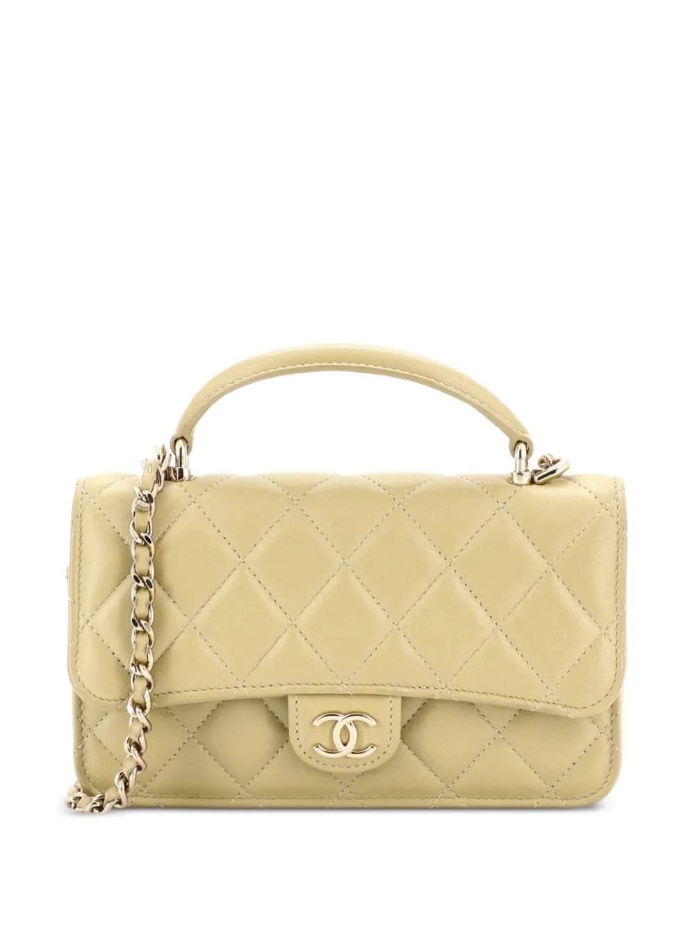 CHANEL Pre-Owned Classic Top Handle Flap Phone Holder with Chain Quilted Lambskin crossbody bag - Toni neutri
