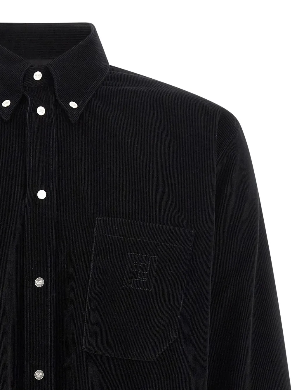 FENDI Button-down ribfluwelen overhemd met borduurwerk Zwart