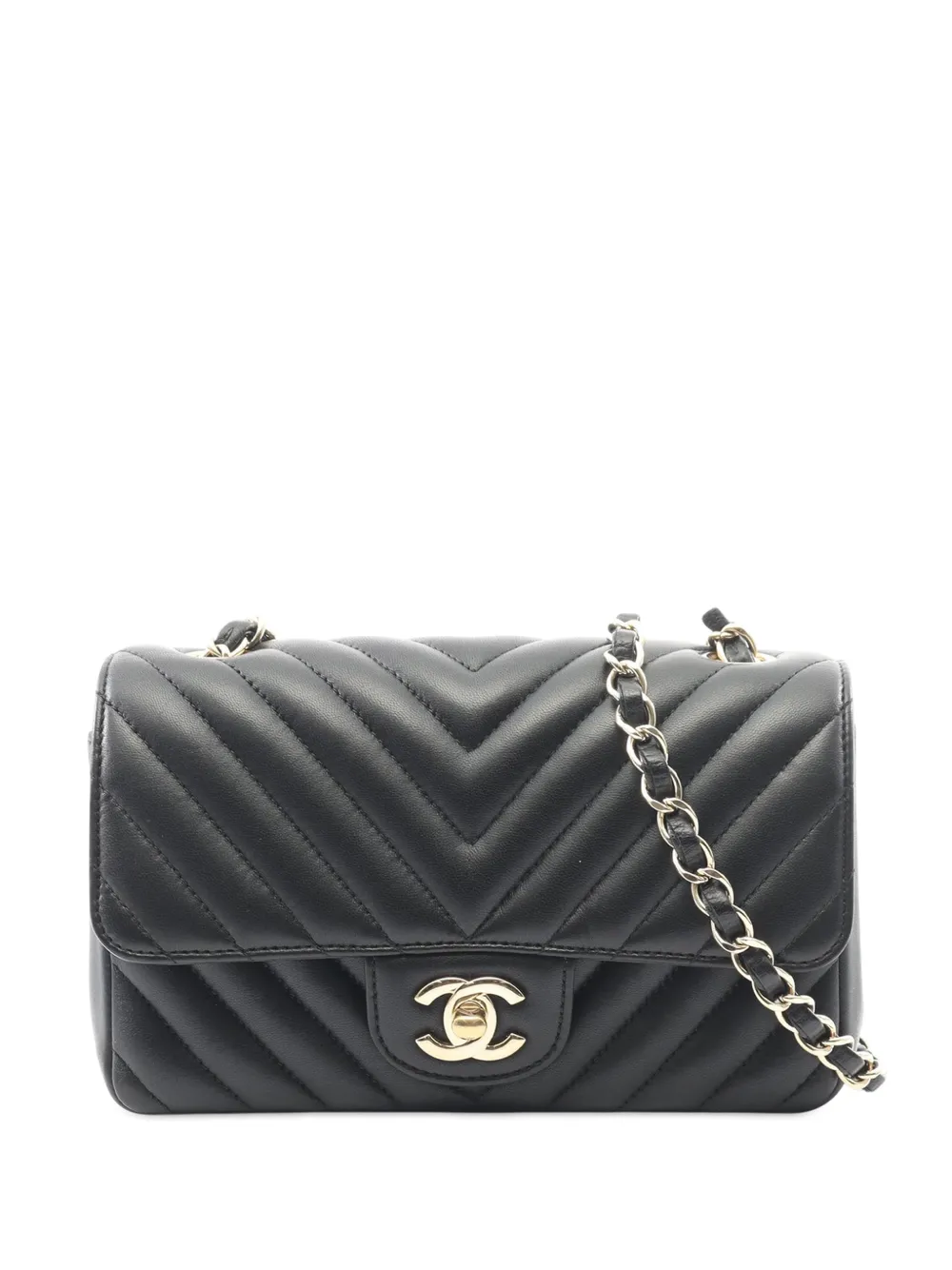 CHANEL Pre-Owned 2016-2017 Mini Rectangular Classic Chevron Lambskin Single Flap shoulder bag - Nero