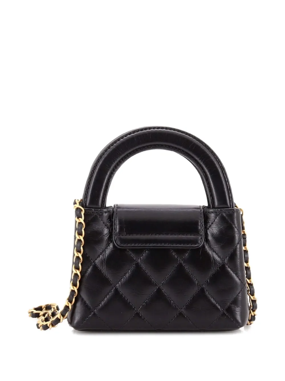 CHANEL Pre-Owned Kelly Top Handle Shopping Bag Quilted Shiny Aged Calfskin Nano crossbody bag - Nero