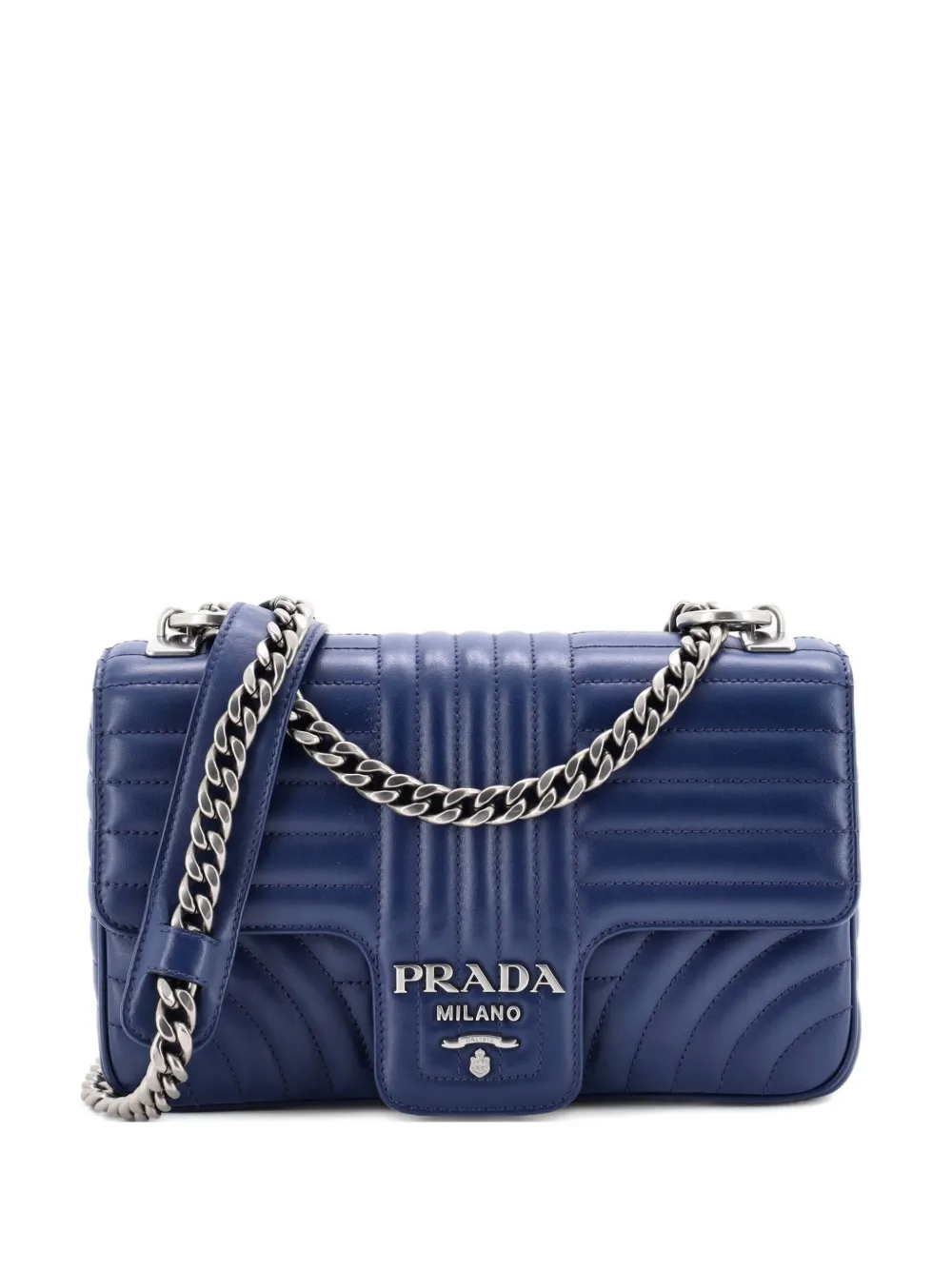 Prada Pre-Owned Chain Flap Shoulder Bag Diagramme Quilted Leather Medium crossbody bag - Blau