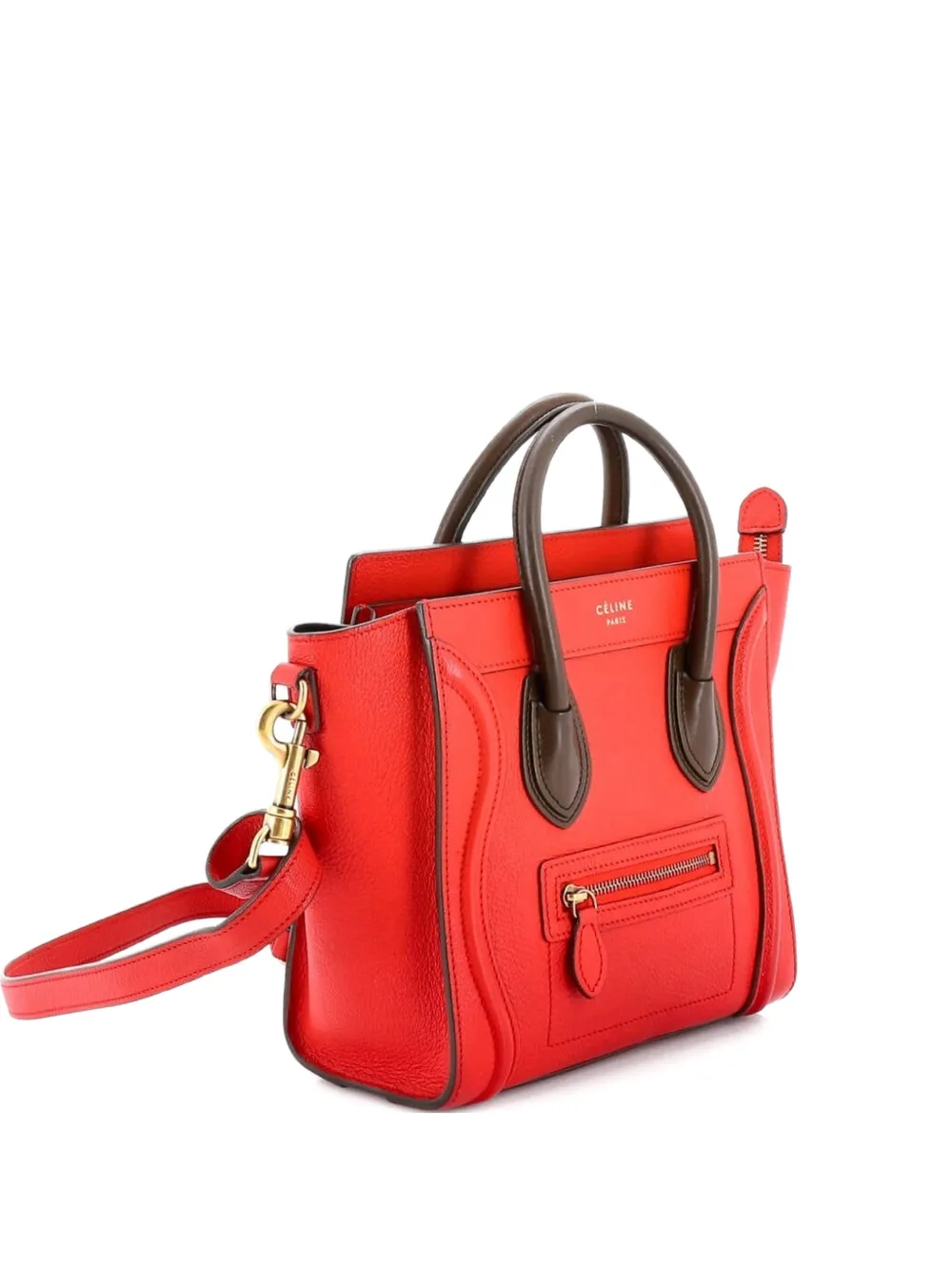 Celine Pre-Owned Bicolor Luggage Bag Grainy Leather Nano crossbody bag - Rosso