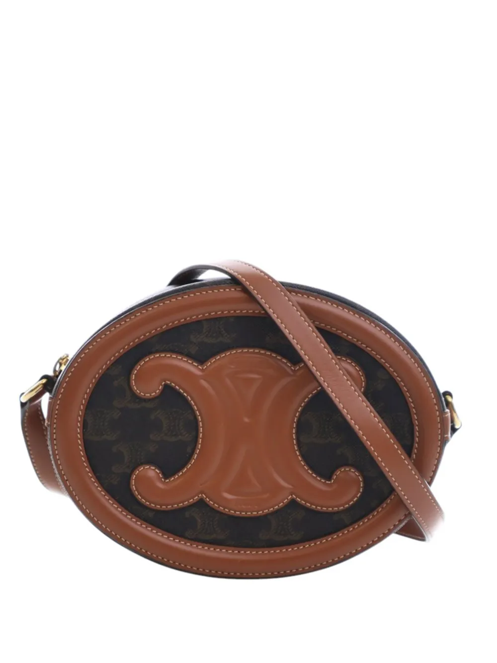 Celine Pre-Owned 2023 Triomphe Coated Canvas Cuir Triomphe Oval crossbody bag - Marrone