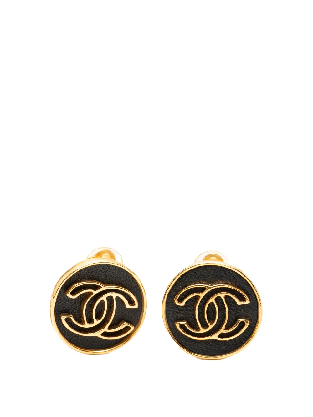 CHANEL Pre-Owned 2003 CC Gold Plated Leather Clip on Earrings costume earrings - Nero