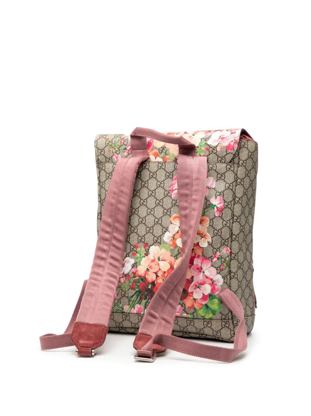 Pre-owned Gucci 2016-2025 Gg Supreme Blooms Single Buckle Backpack In Brown