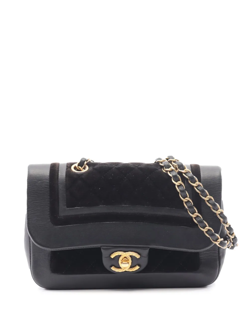CHANEL Pre-Owned 2017-2018 Medium Quilted Metallic Lambskin Velvet Flap Bag shoulder bag - Black