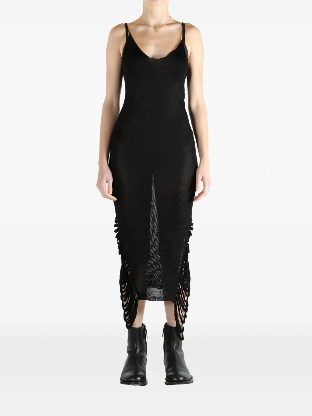  Aisling Camps Fringed Slip Midi Dress - Black 