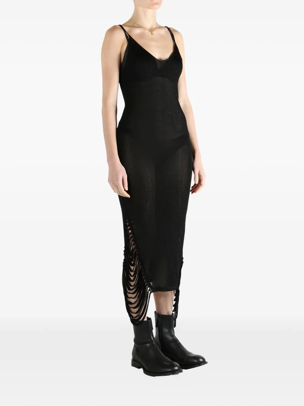  Aisling Camps Fringed Slip Midi Dress - Black 