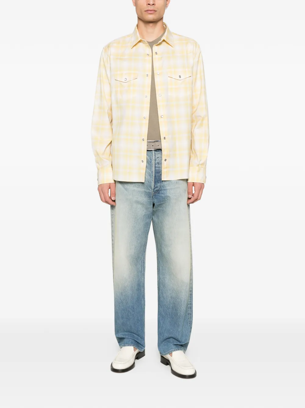 TOM FORD chest-pocket checked shirt - Geel