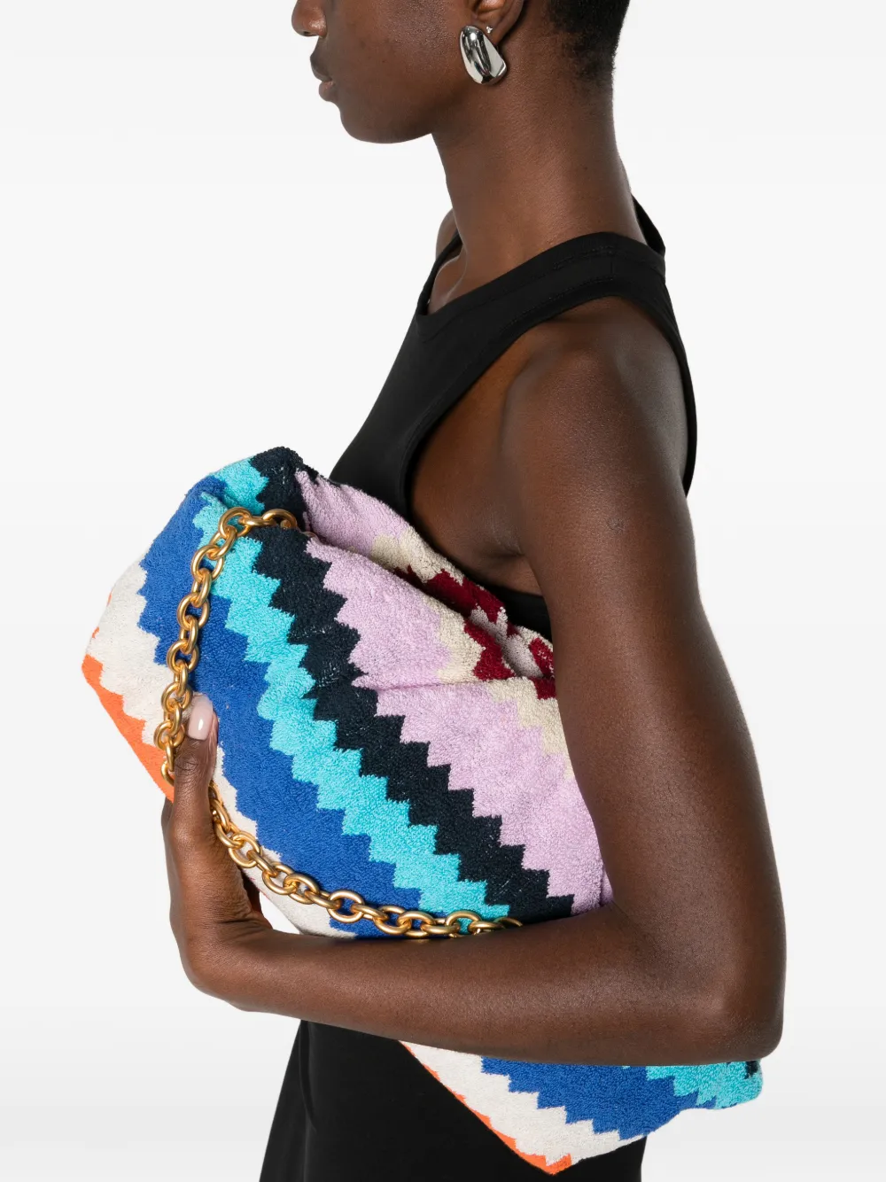 Missoni Clutch met zigzag patroon en kettinghengsel - Blauw