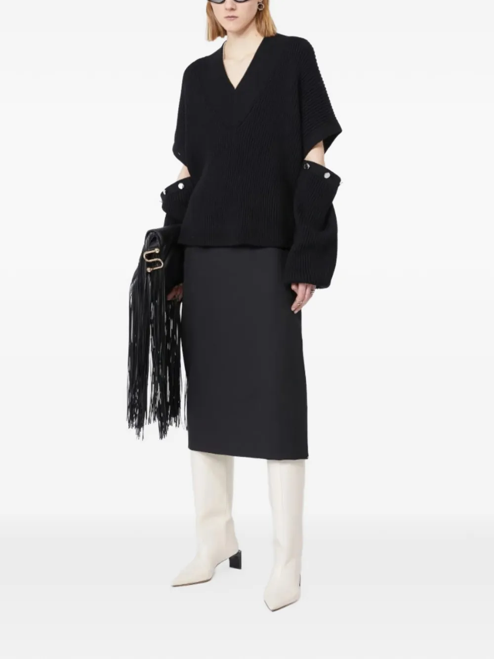 Sportmax elasticated-waistband slit midi skirt - Zwart