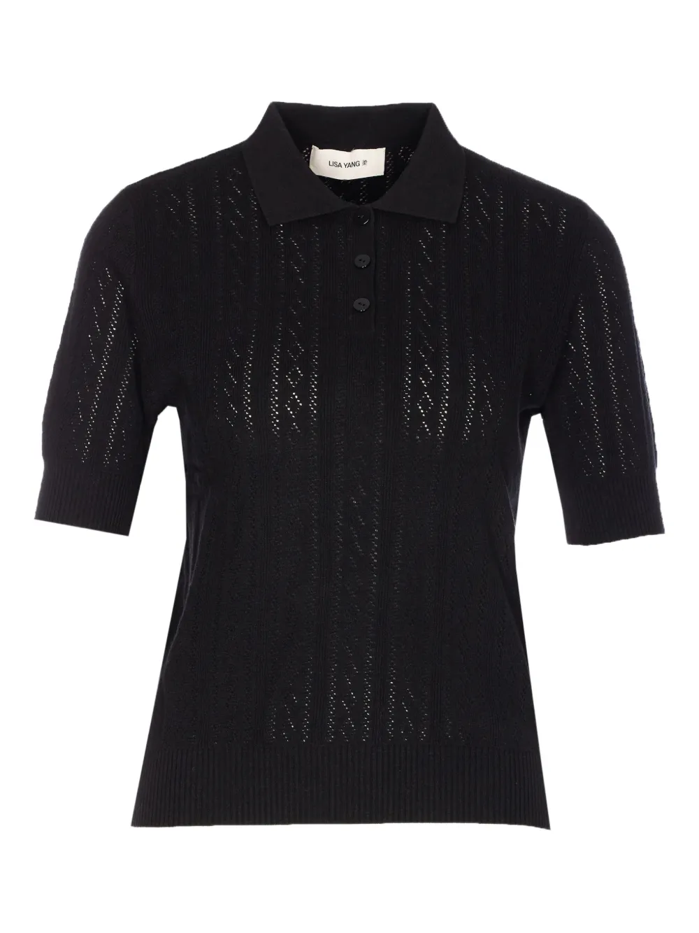 Lisa Yang button collar polo top | Black | Image 1