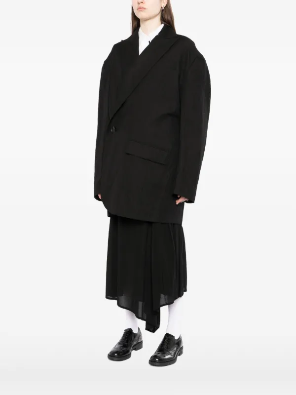 Yohji Yamamotoボタンレスジャケット Yohji Yamamoto Button Textured Jacket | Black | FARFETCH