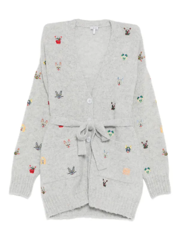 Loewe Belted Cardigan in Wool in Grey