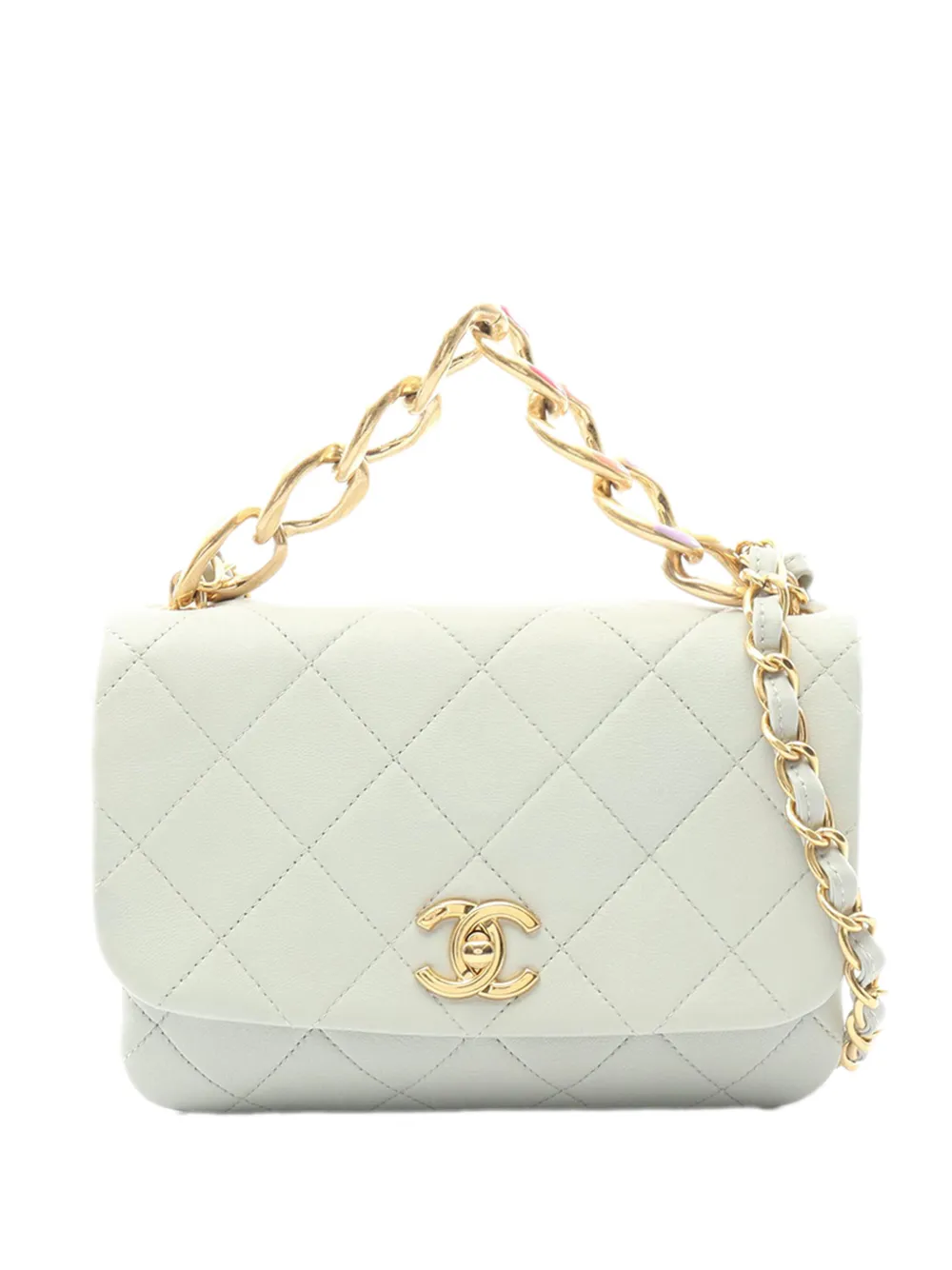 CHANEL Pre-Owned 2021-2025 Quilted Lambskin Chain Top Handle Flap satchel - Grigio