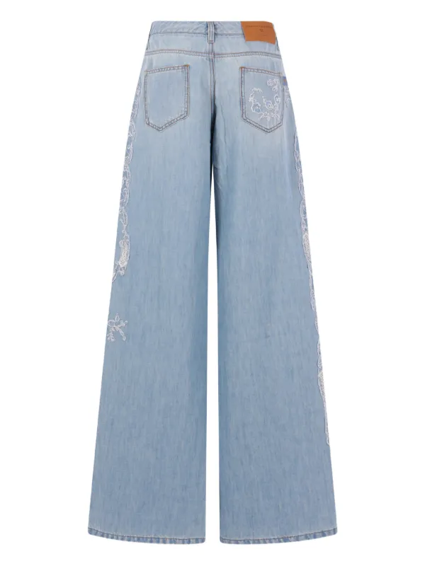 ERERMANNO SCERSLERVINO デニムパンツ Ermanno Scervino floral-embroidered Buttoned Jeans | Blue | FARFETCH