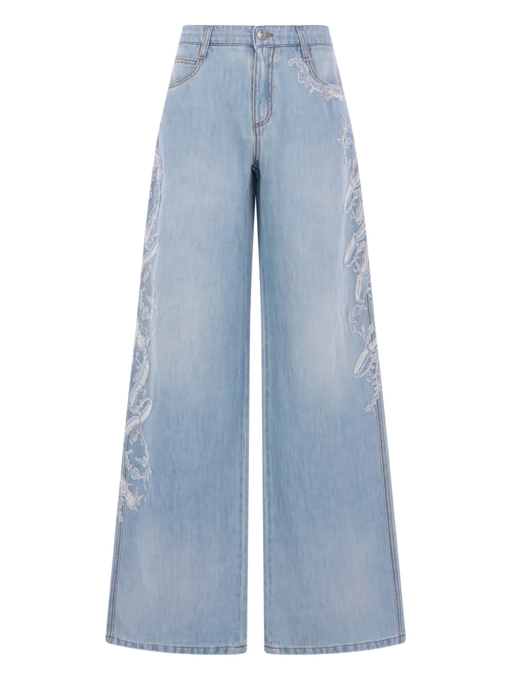 Ermanno Scervino floral-embroidered buttoned jeans - Blu