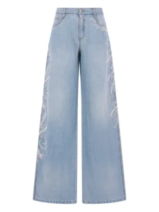 ERERMANNO SCERSLERVINO デニムパンツ Ermanno Scervino floral-embroidered Buttoned Jeans | Blue | FARFETCH