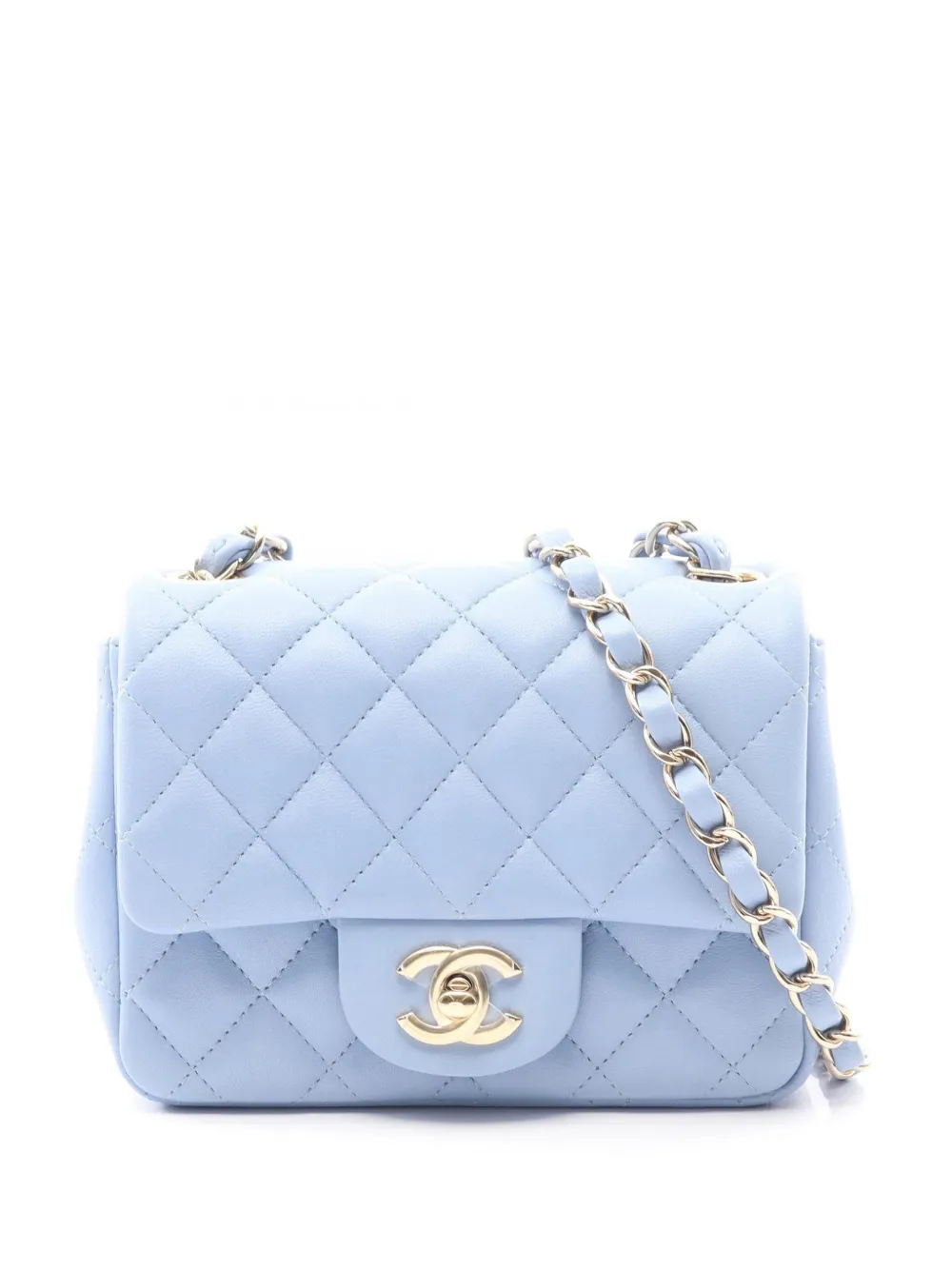 CHANEL Pre-Owned 2020 Mini Square Classic Lambskin Single Flap shoulder bag - Blu
