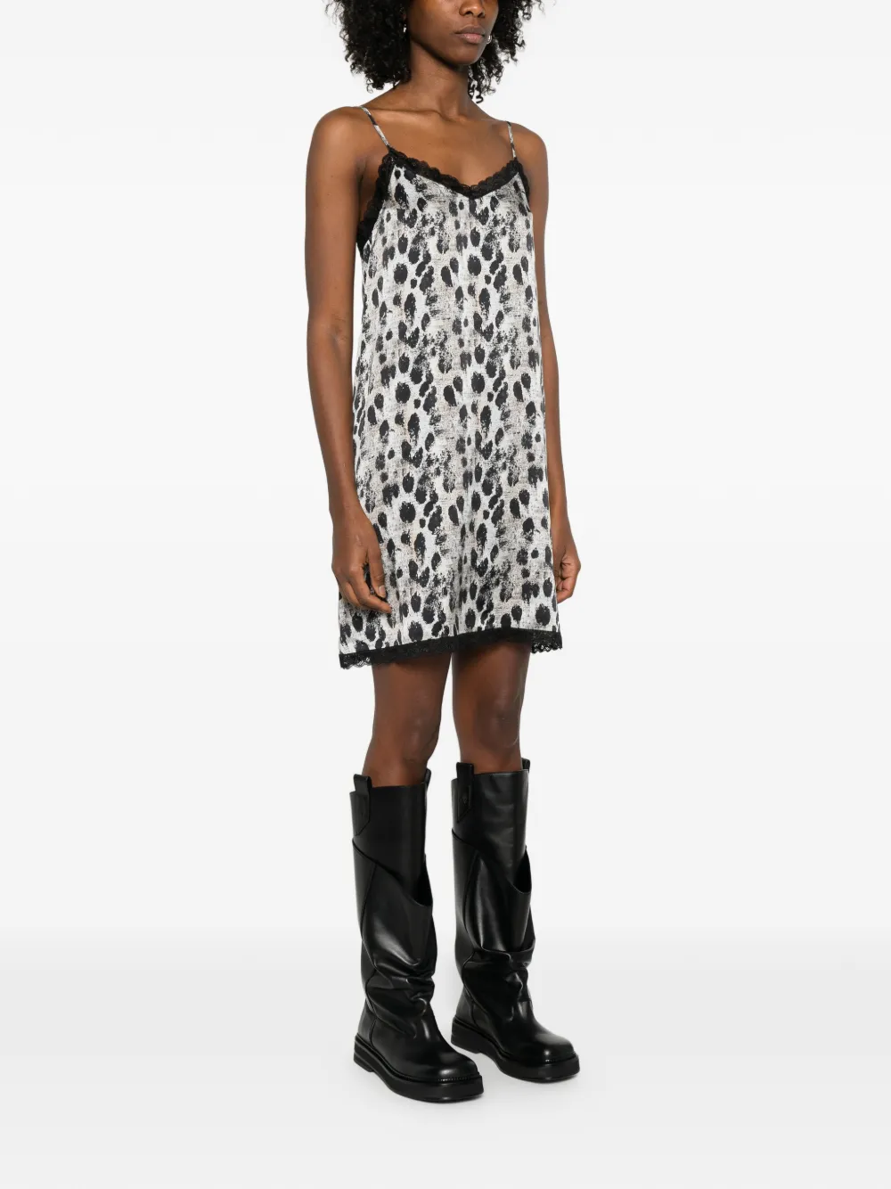 Lace-Trim Leopard-Print Mini Dress
