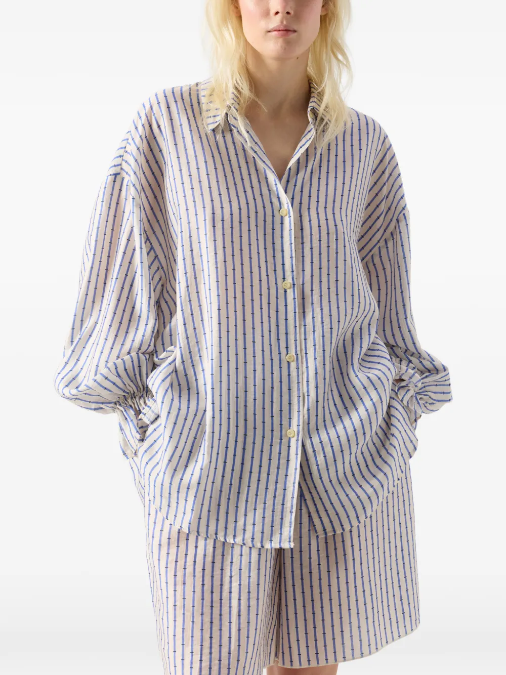 American Vintage Zivow gestreept blouse met ruches Beige