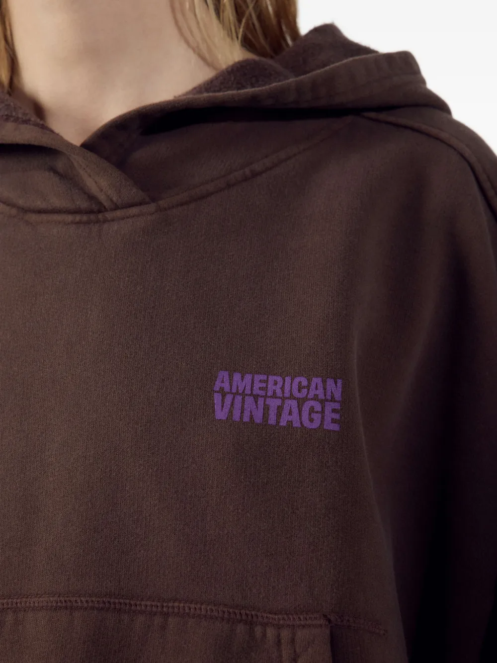 American Vintage Plizzy hoodie met buidelzak en logoprint Bruin