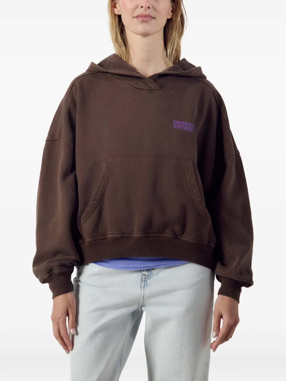 American Vintage Plizzy hoodie met buidelzak en logoprint Bruin