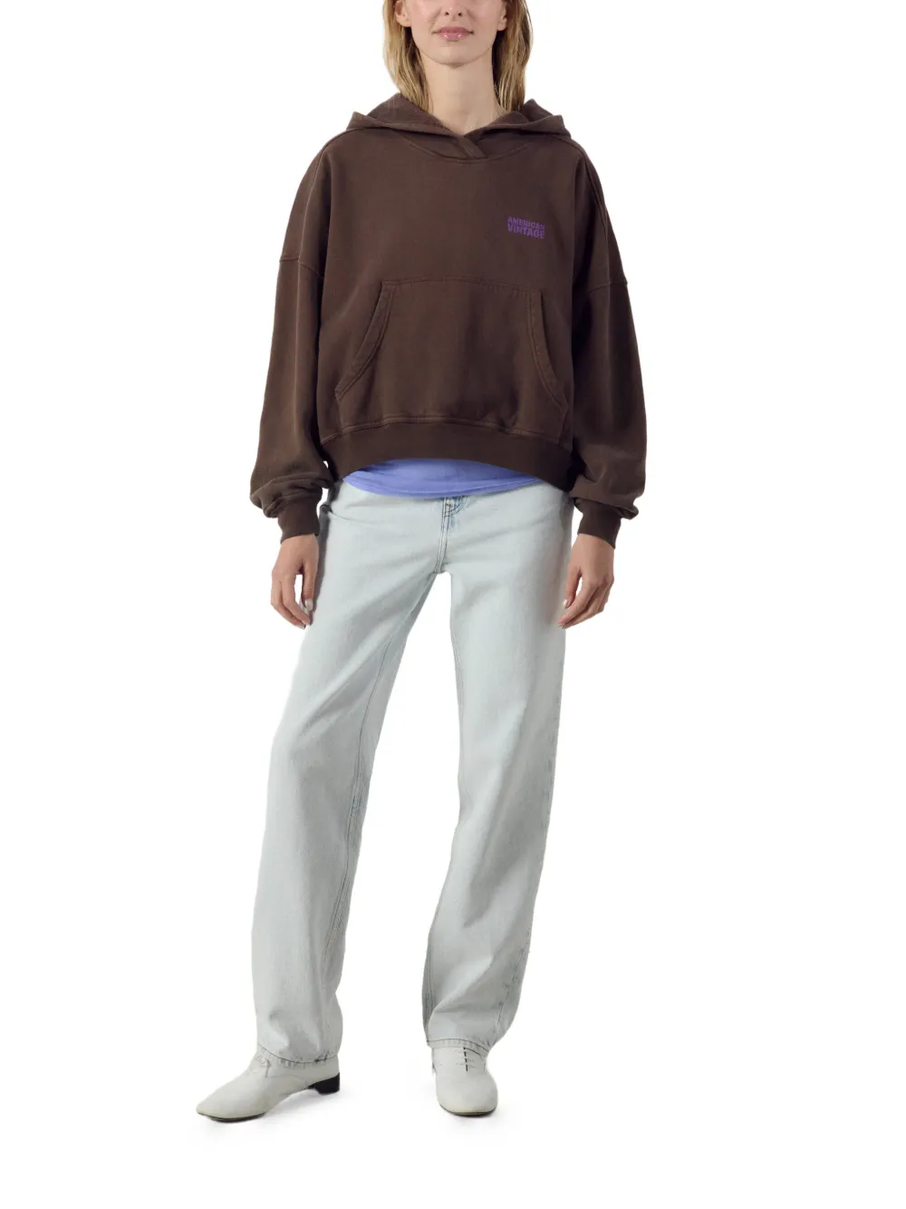 American Vintage Plizzy hoodie met buidelzak en logoprint Bruin