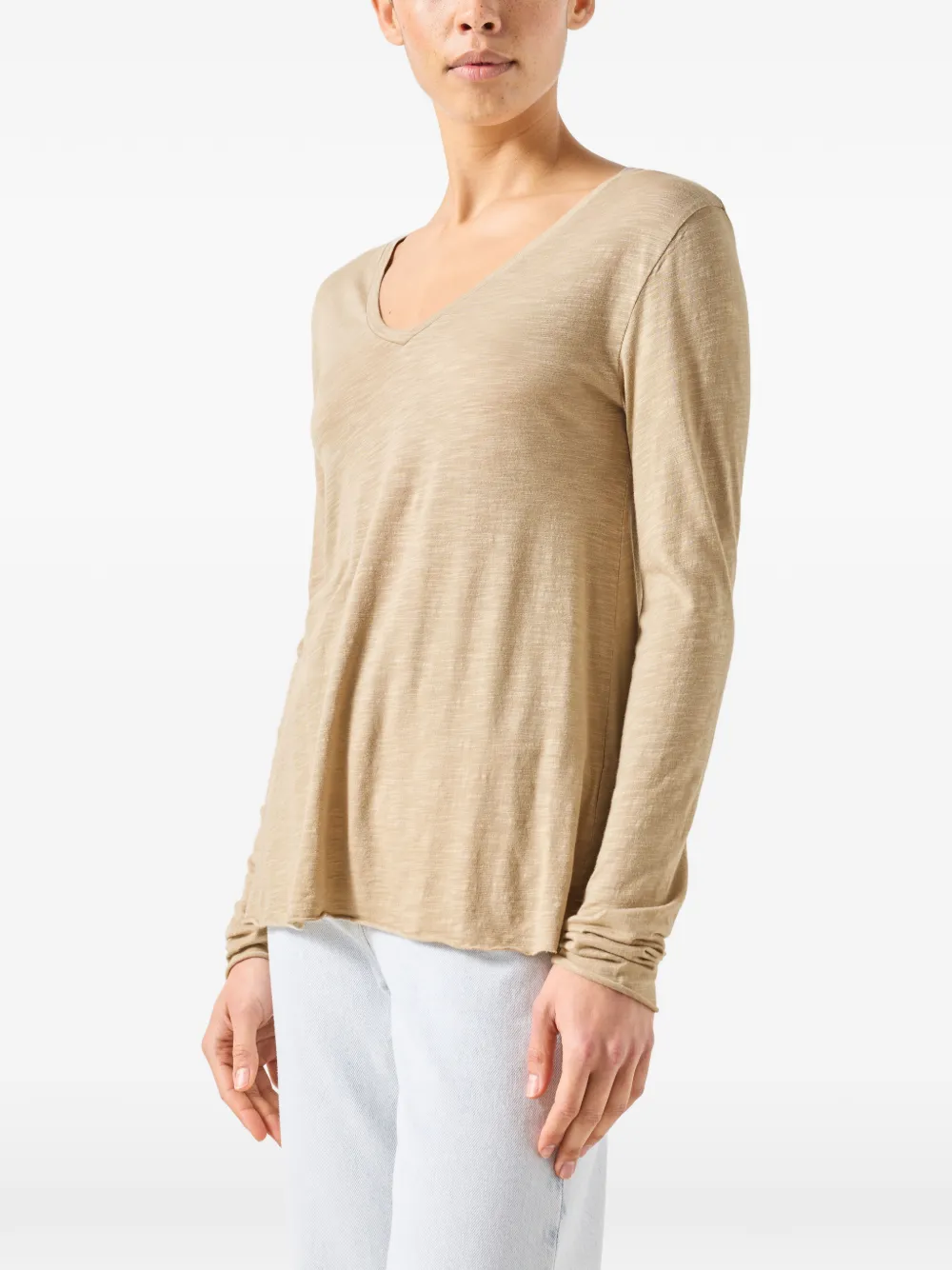 American Vintage Jacksonville T-shirt met V-hals en lange mouwen Beige