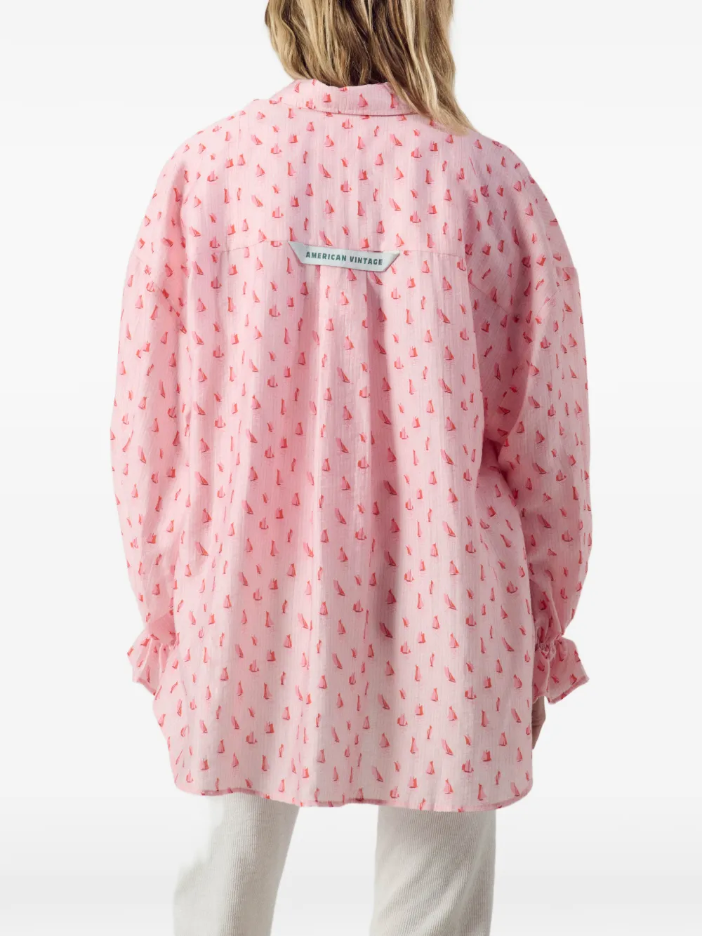 American Vintage Blouse met zeilbootprint en ruches Roze
