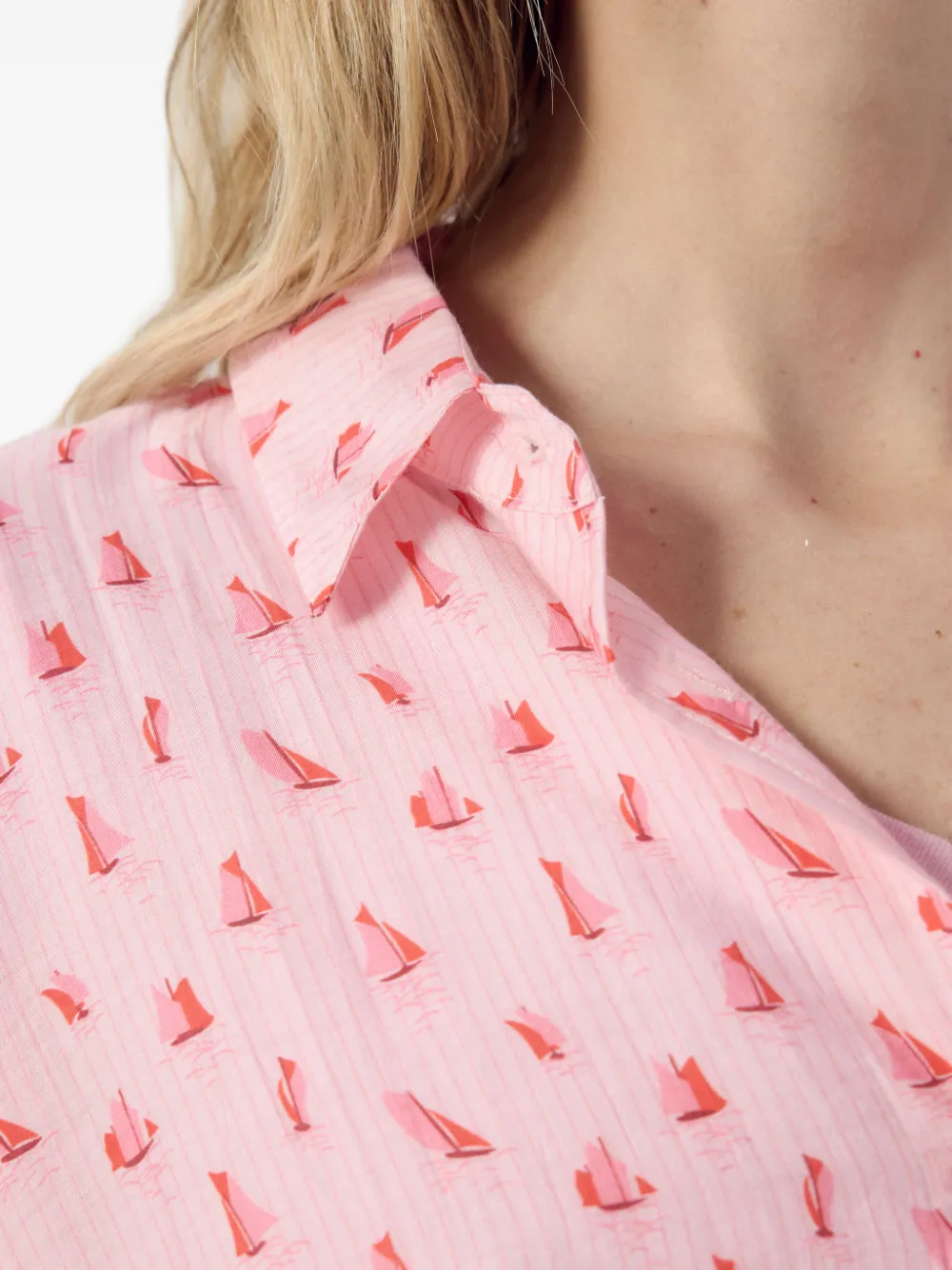 American Vintage Blouse met zeilbootprint en ruches Roze