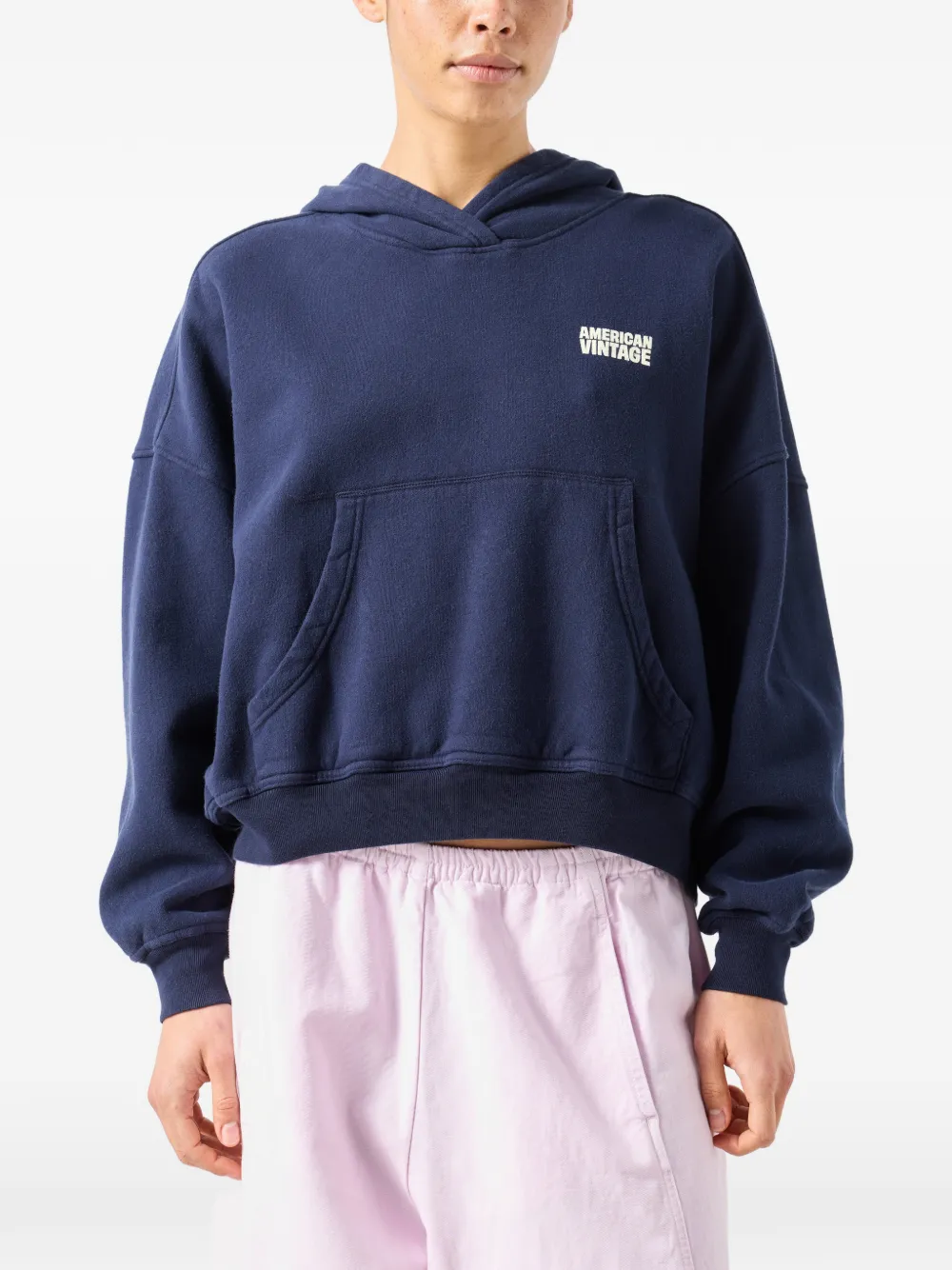 American Vintage Plizzy hoodie met logo-print en zak Blauw