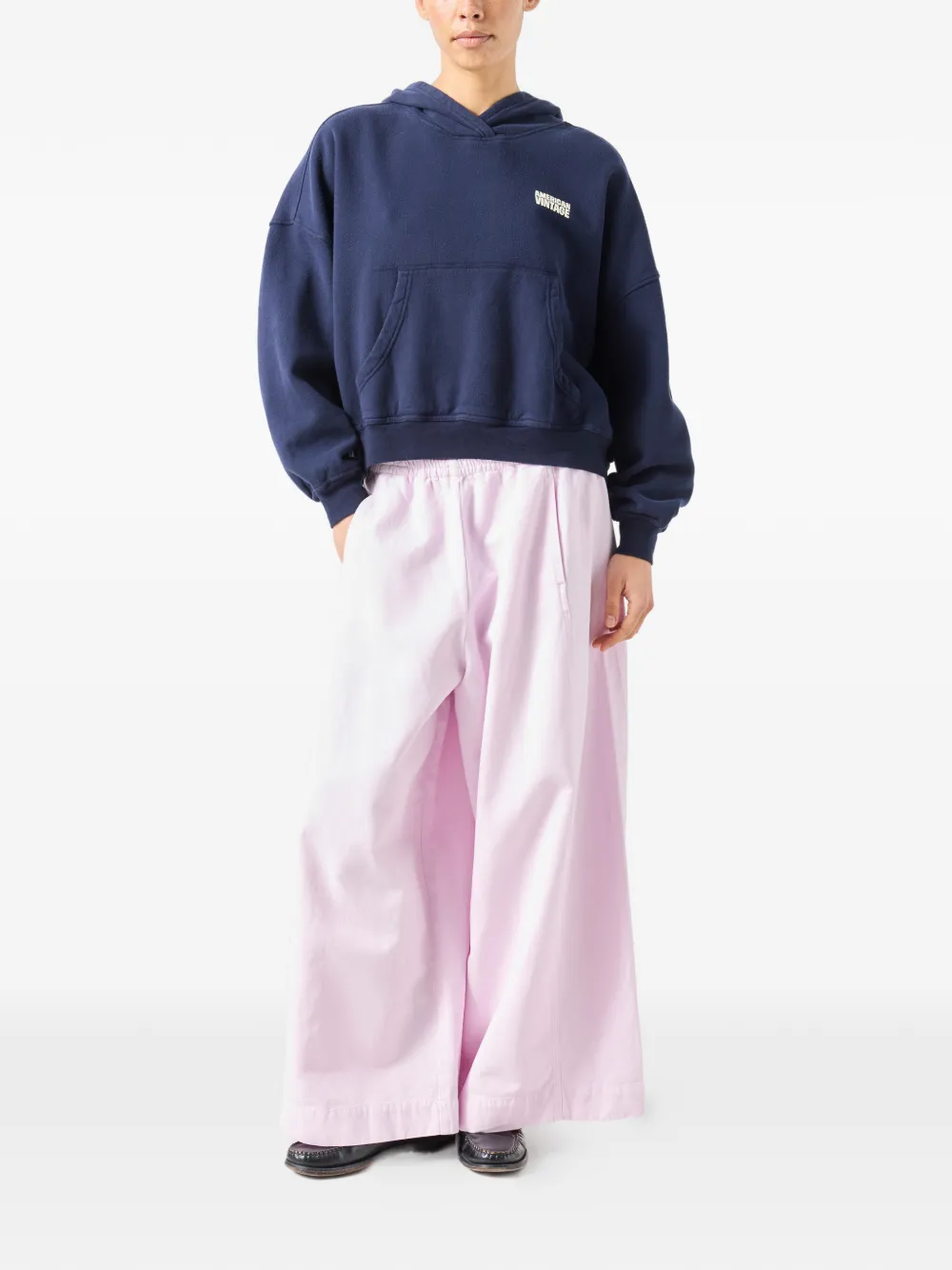 American Vintage Plizzy hoodie met logo-print en zak Blauw