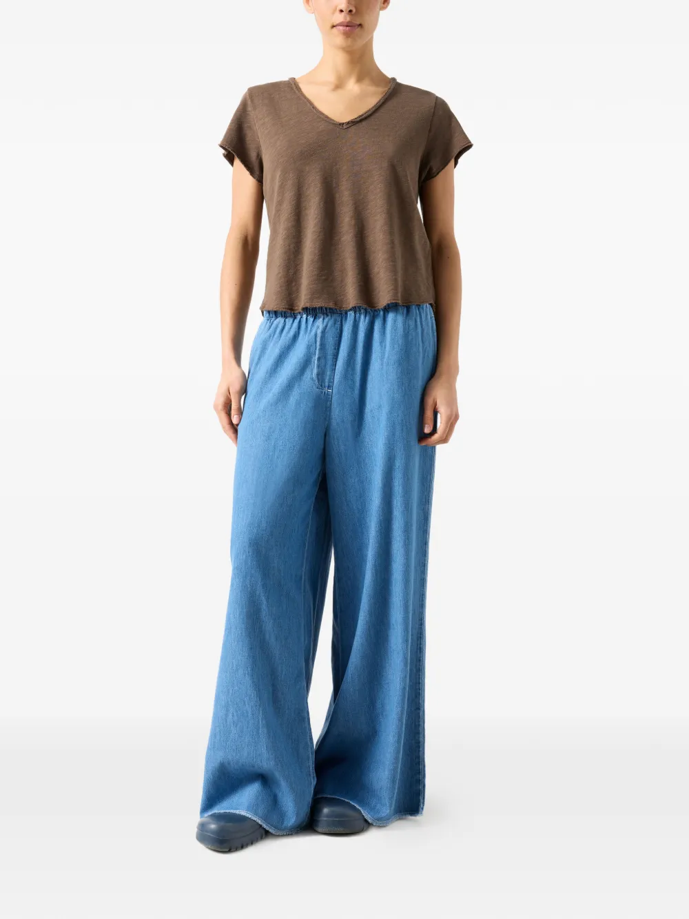 American Vintage T-shirt met V-hals en korte mouwen Bruin