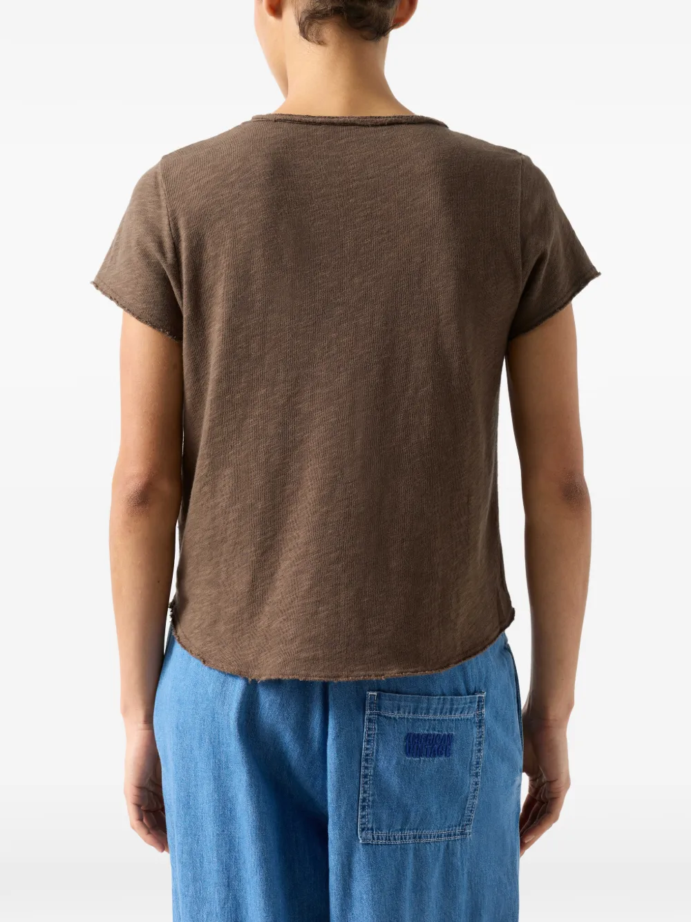 American Vintage T-shirt met V-hals en korte mouwen Bruin