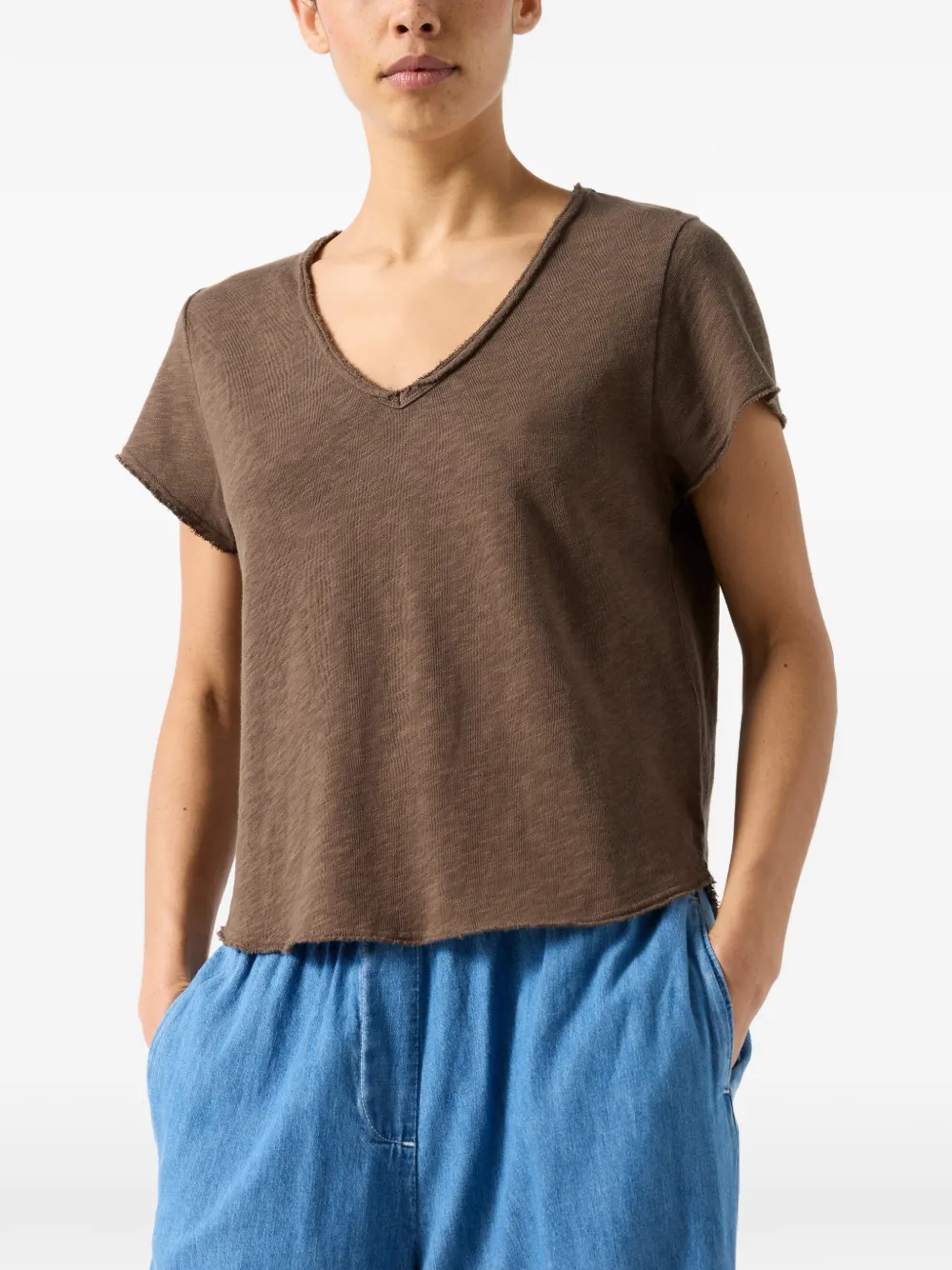 American Vintage T-shirt met V-hals en korte mouwen Bruin