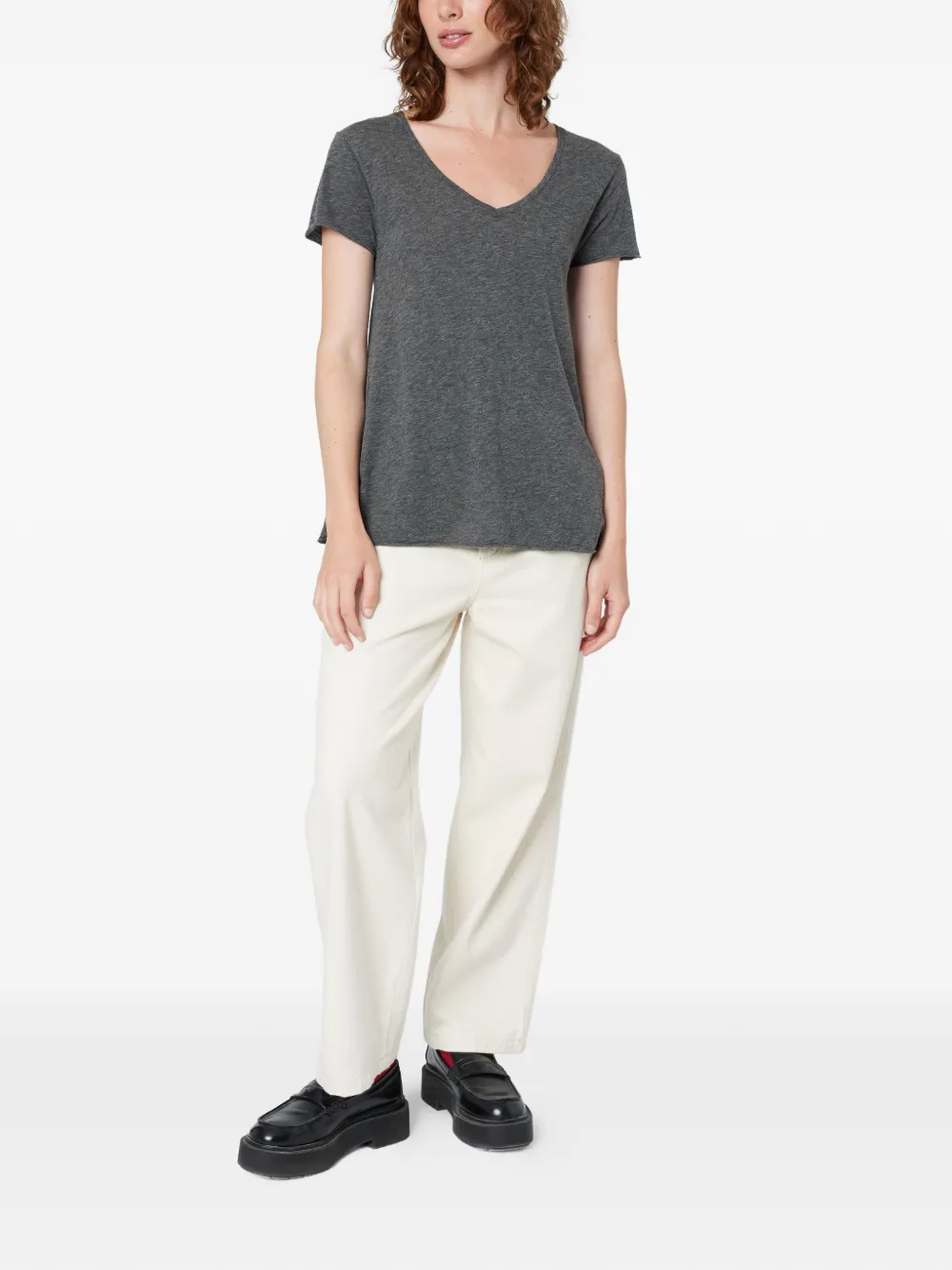 American Vintage T-shirt met V-hals en korte mouwen Grijs