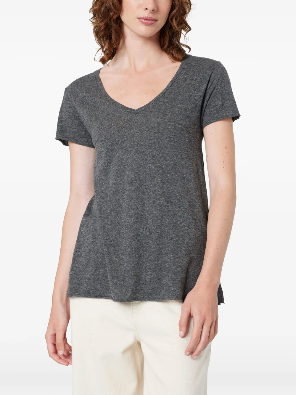 American Vintage T-shirt met V-hals en korte mouwen Grijs
