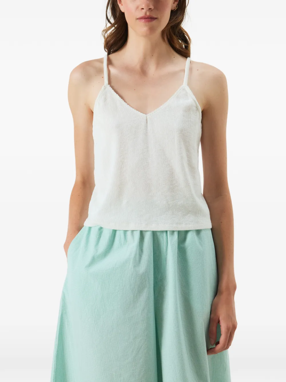 American Vintage Yruki geribbelde tanktop met V-hals Wit