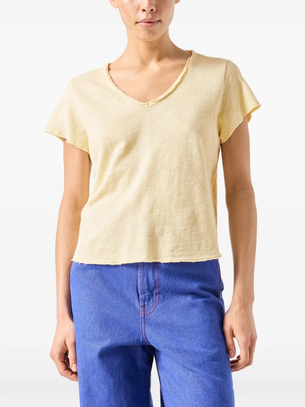 American Vintage Sonoma T-shirt met V-hals Beige