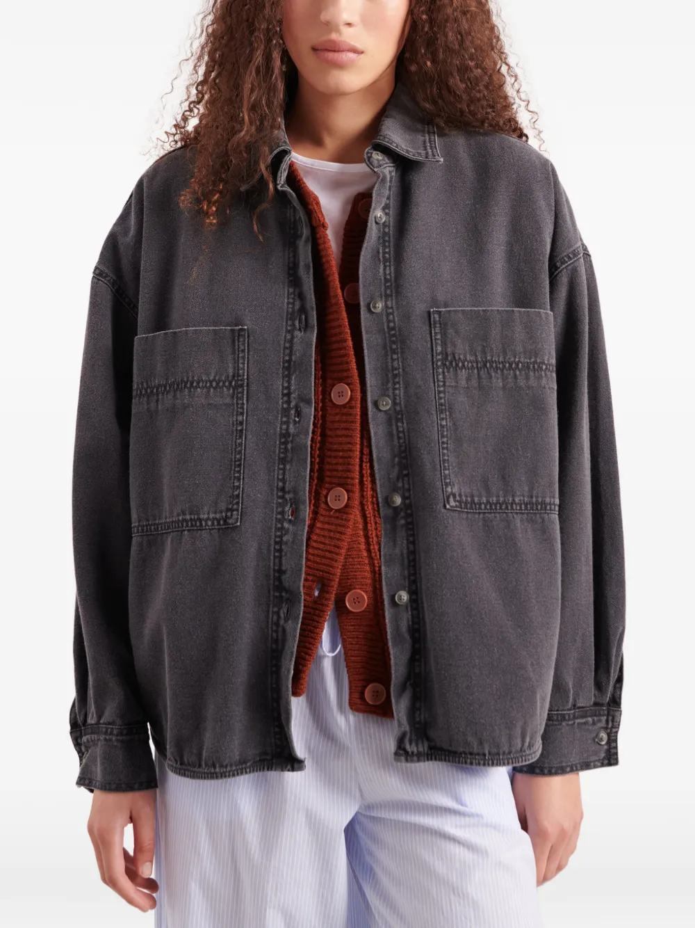 American Vintage Jazy denim blouse met lange mouwen Zwart