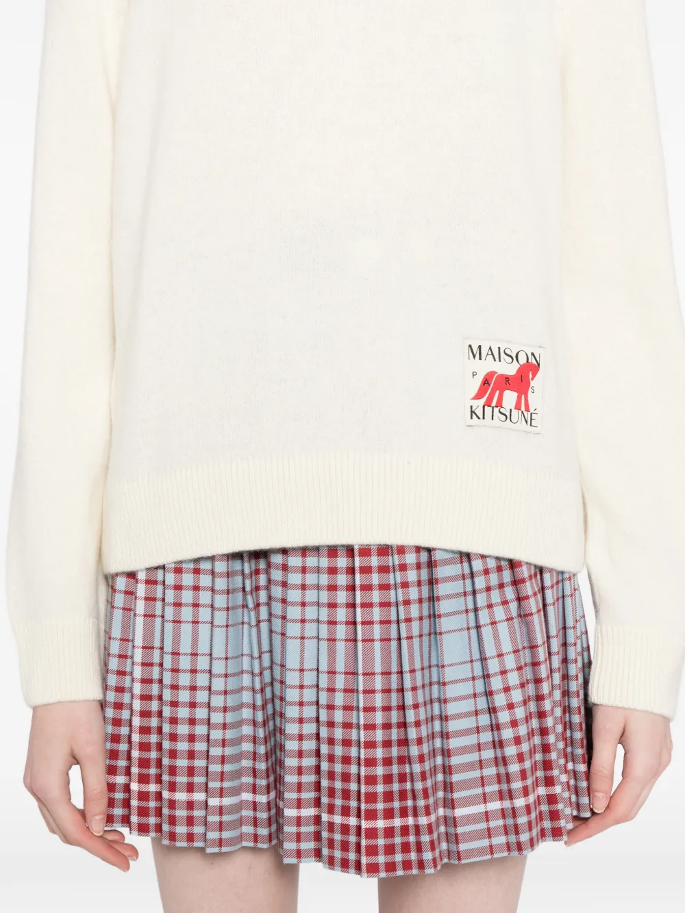 Maison Kitsuné Trui met logopatch en ronde hals Beige