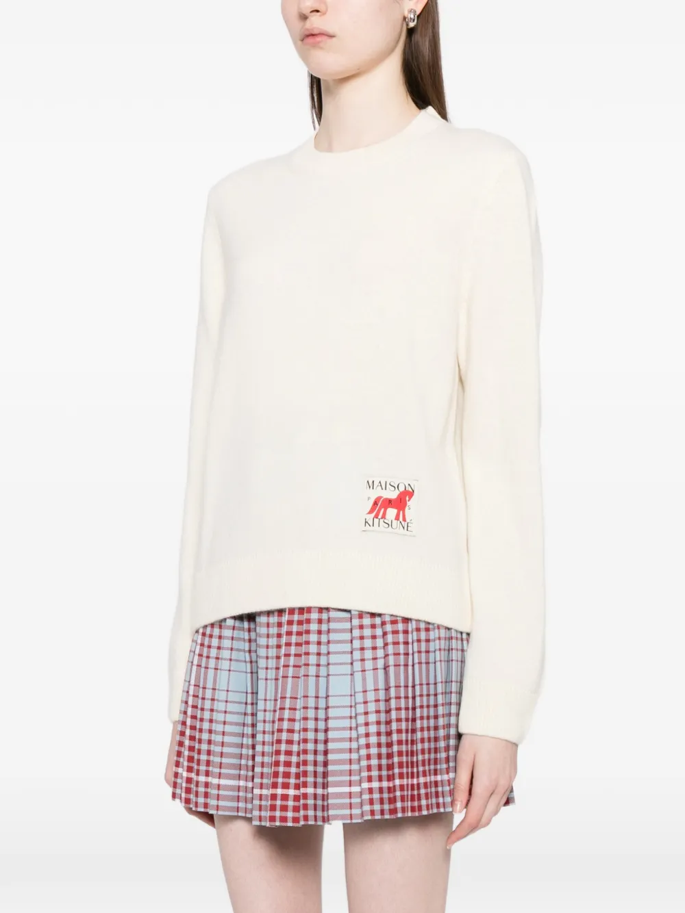  Maison Kitsuné Logo-patched Round-neck Jumper - Neutrals 
