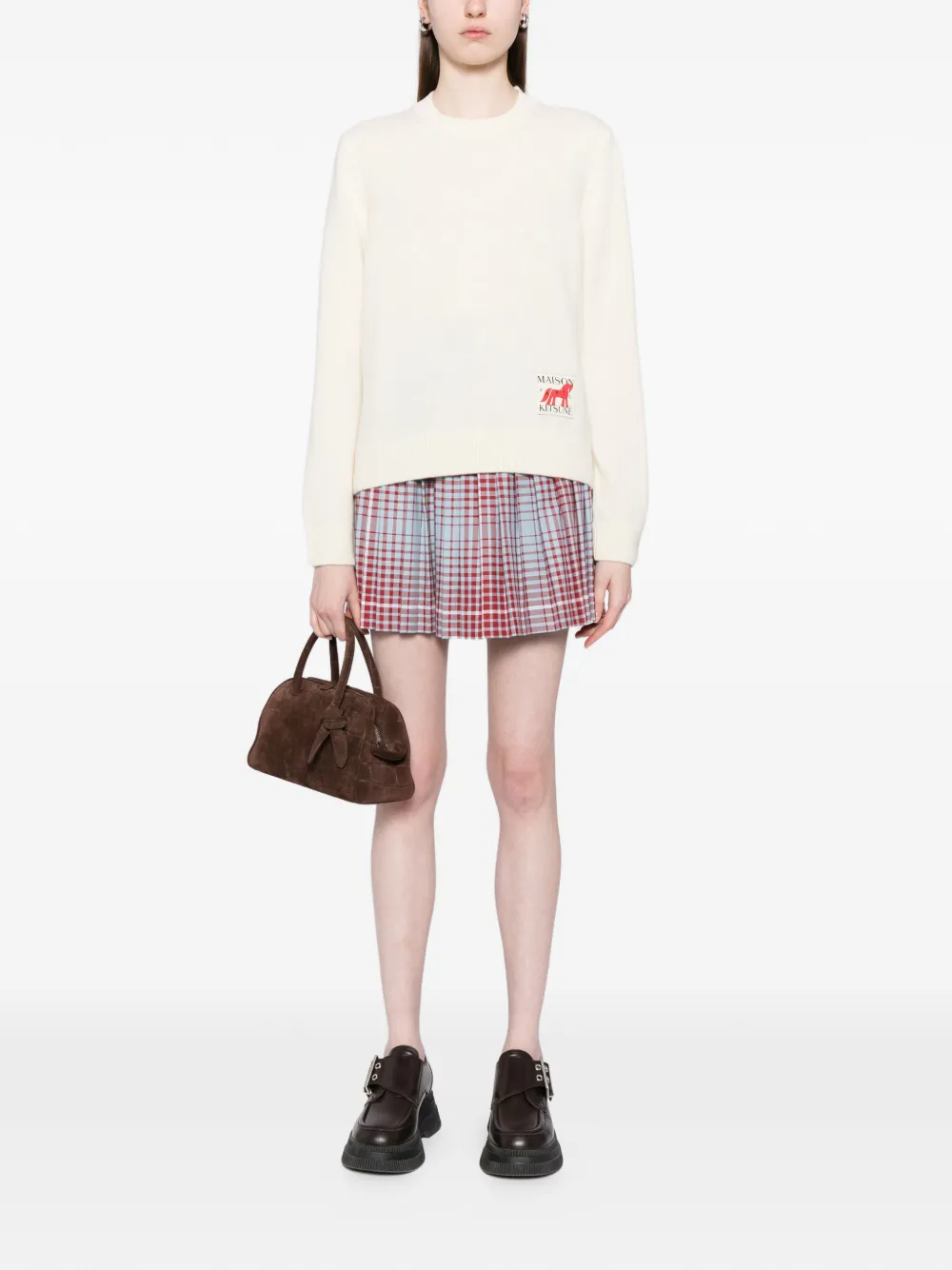 Maison Kitsuné Logo-patched Round-neck Jumper - Neutrals 