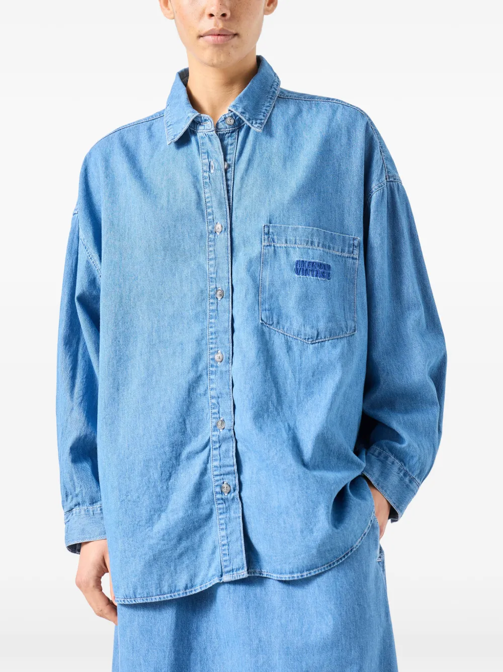 American Vintage Izeway blouse met zak en lange mouwen Blauw