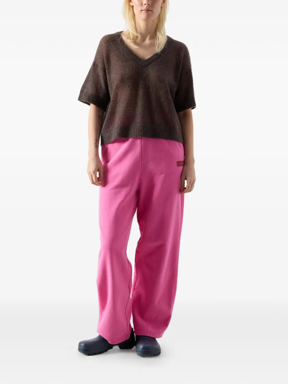 American Vintage Bodyrow T-shirt met V-hals Bruin